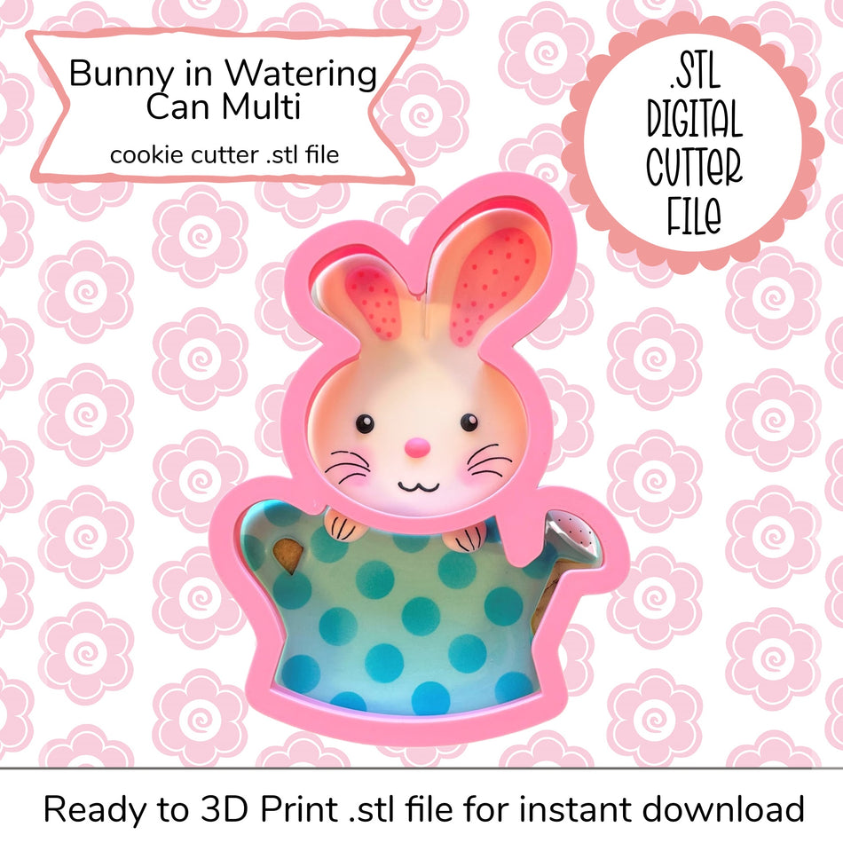 Bunny in Watering Can 2-in-1 Multi Cutter STL File (digital file)