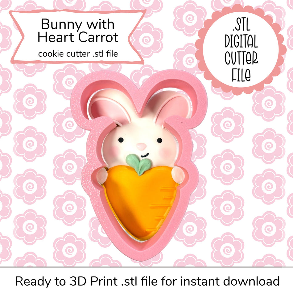 Bunny with Heart Carrot Cutter STL File (digital file)