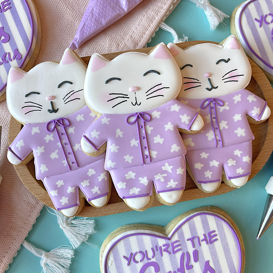 Cat in Pajamas Cookie Cutter with STENCIL