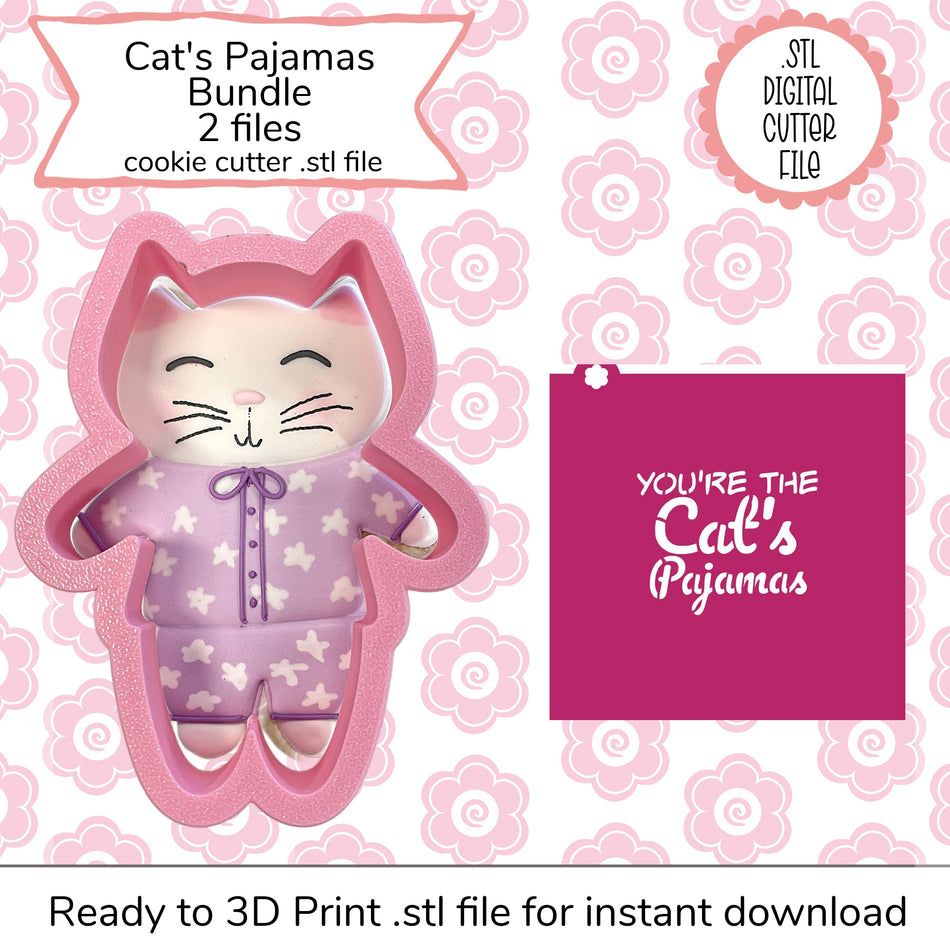 Cat in Pajamas Cutter STL File and SVG Stencil File (digital file)