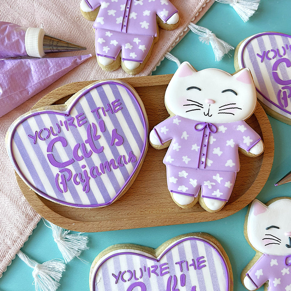 Cat in Pajamas Cookie Cutter with STENCIL