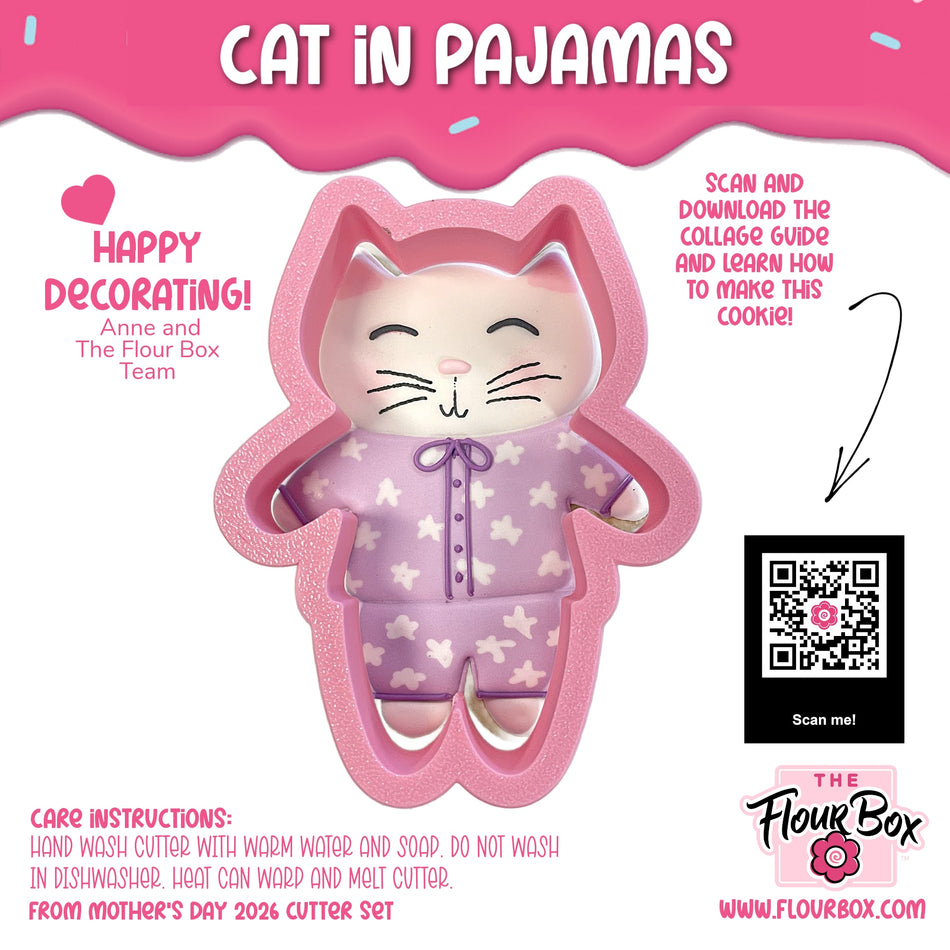 Cat in Pajamas Cookie Cutter with STENCIL