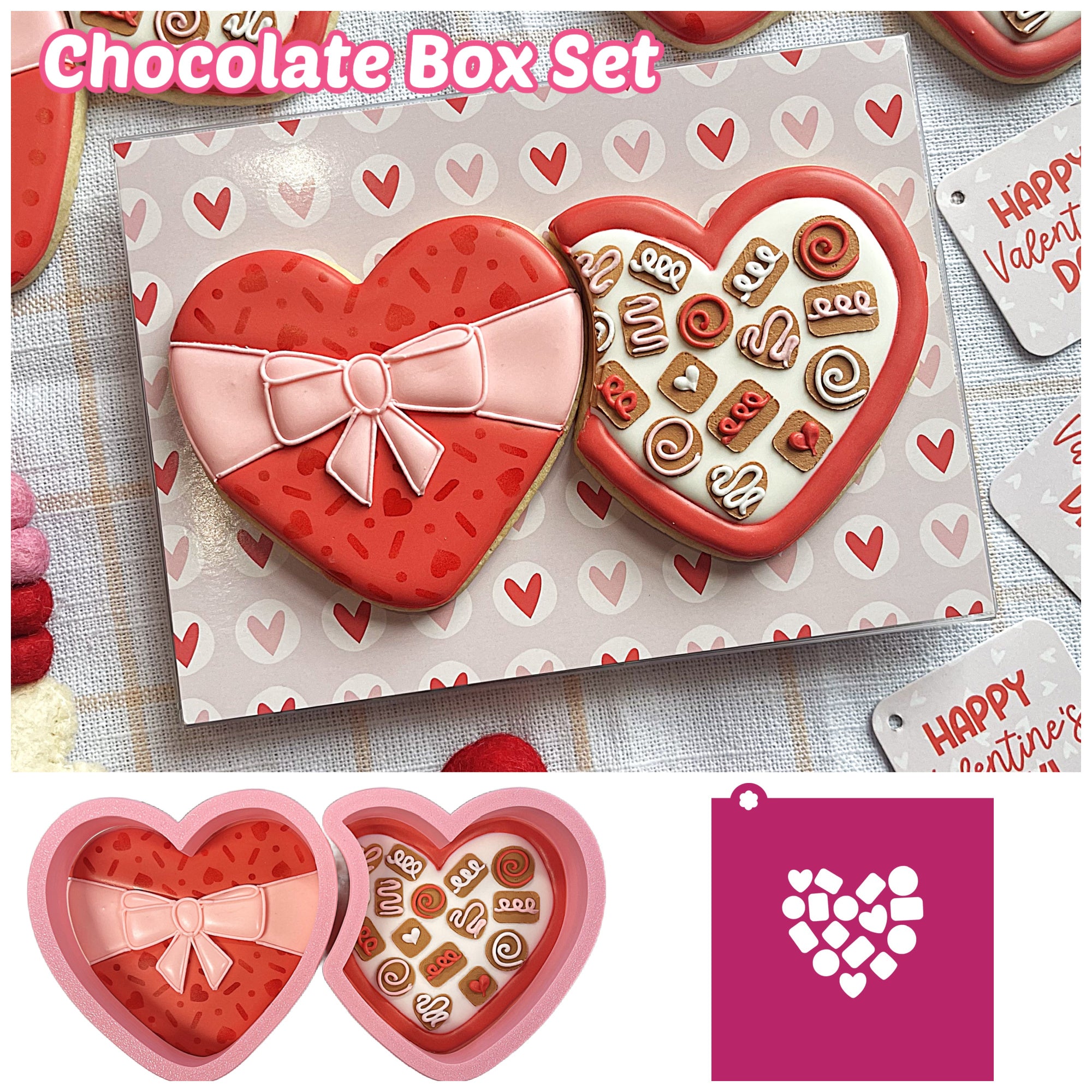 Chocolate Box 2pc Cookie Cutter with Stencil Set