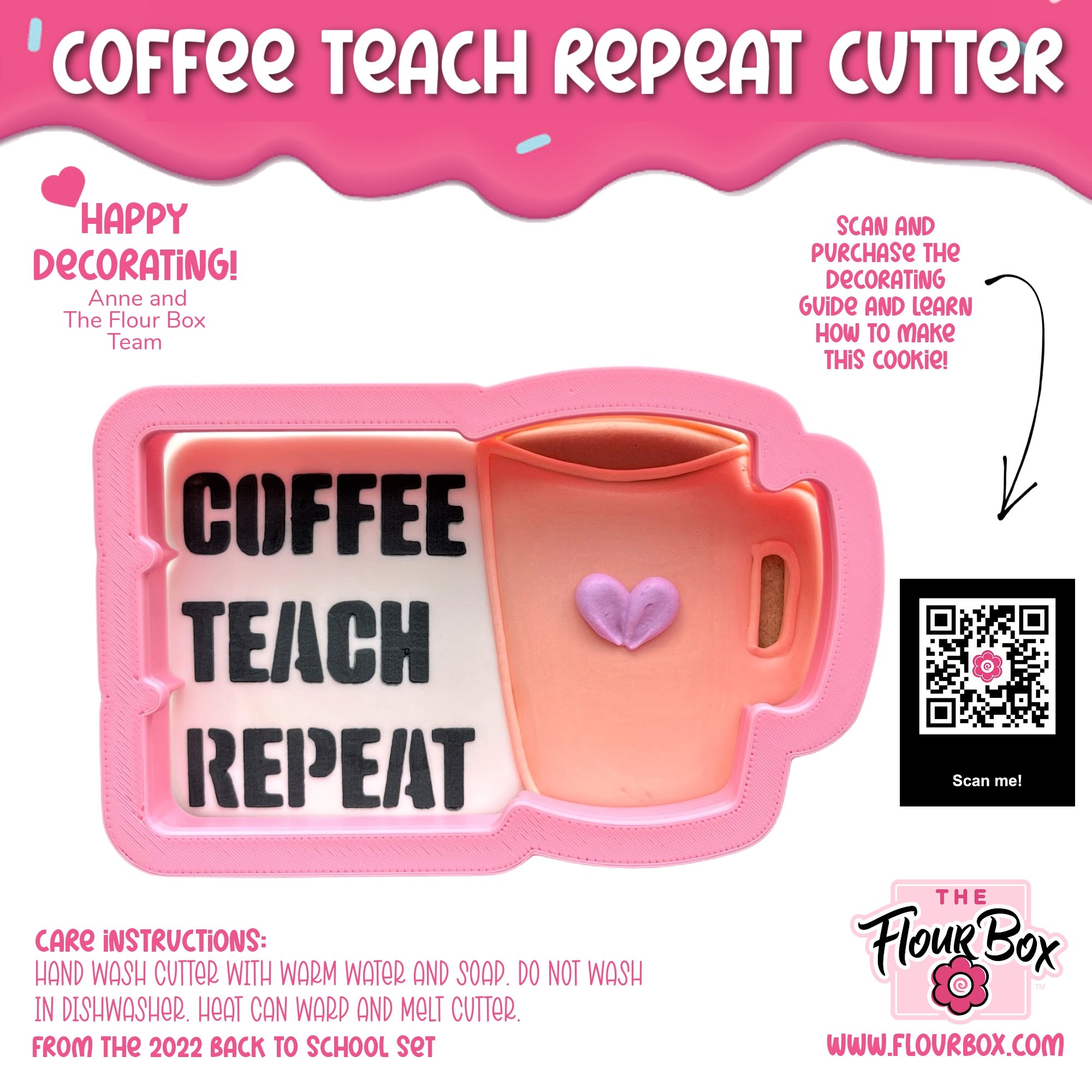 Coffee Teach Repeat Cookie Cutter with Stencil
