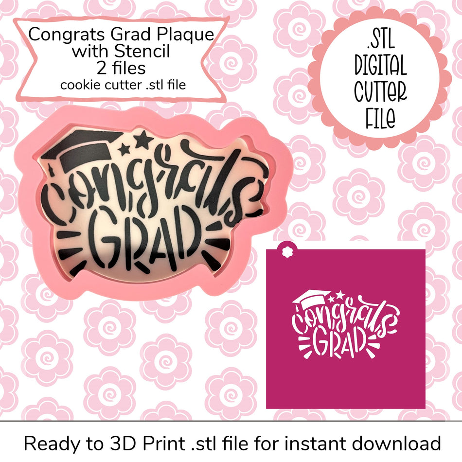 Congrats Grad Plaque Cutter STL File and SVG Stencil File (digital file)