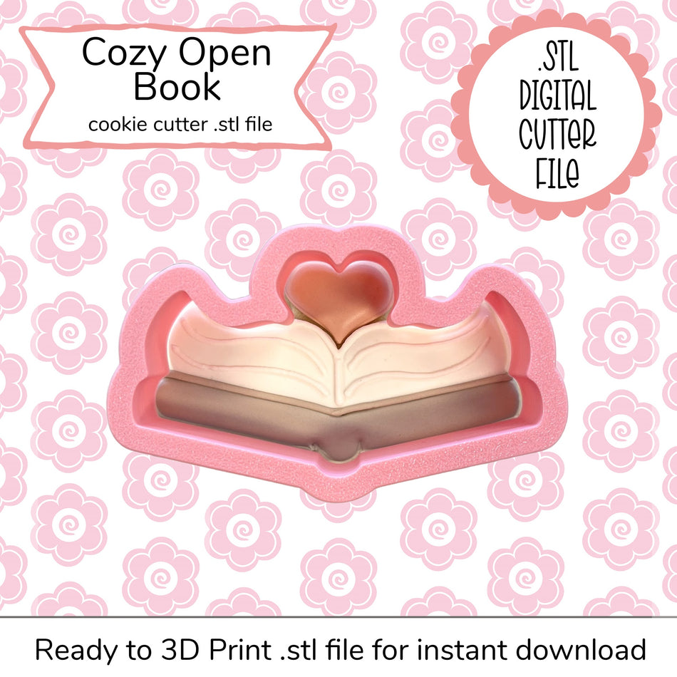 Cozy Open Book Cutter STL File (digital file)