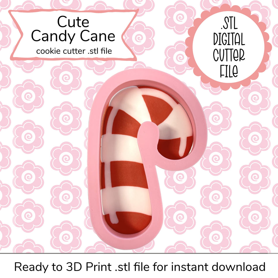 Cute Candy Cane Cutter STL File (digital file)