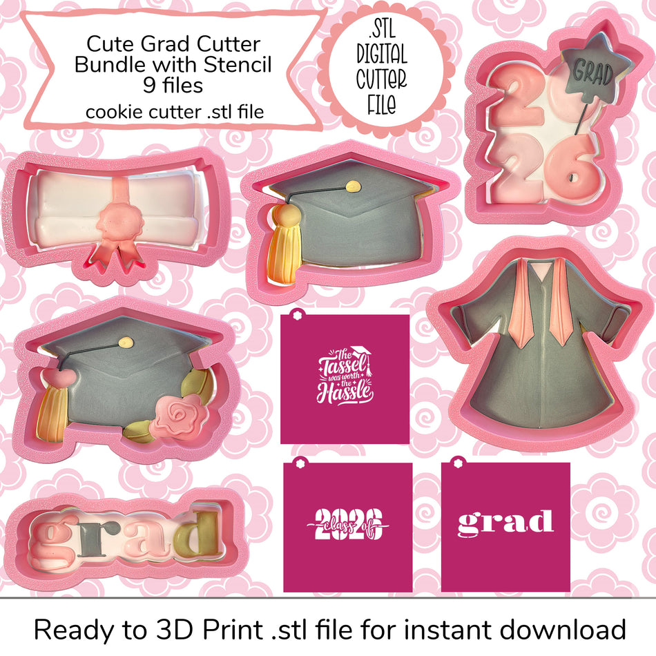 Cute Grad Cutter Bundle STL Files and SVG Stencil File (digital file)
