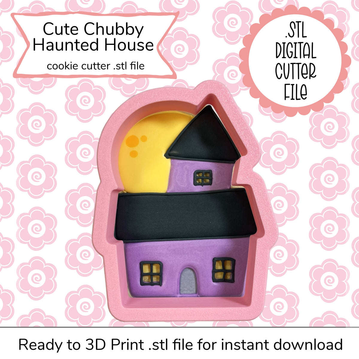 Cute Chubby Haunted House Cutter STL File (digital file)