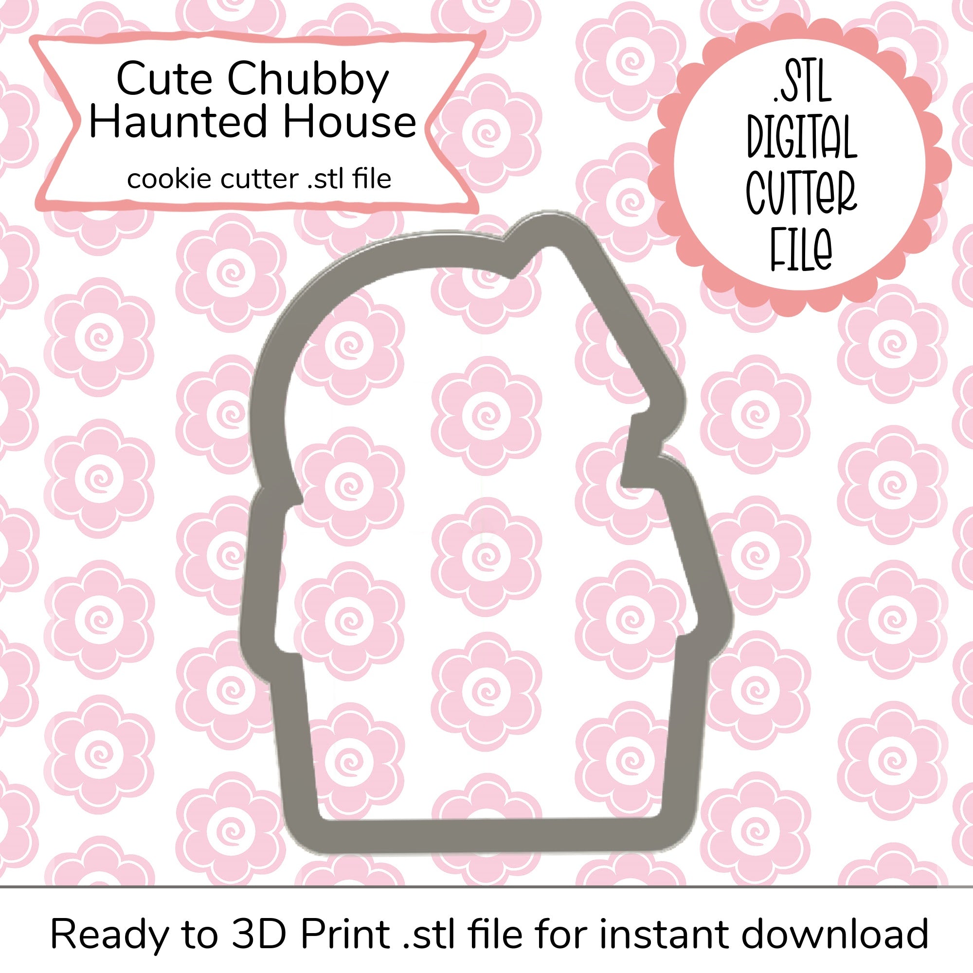 Cute Chubby Haunted House Cutter STL File (digital file)
