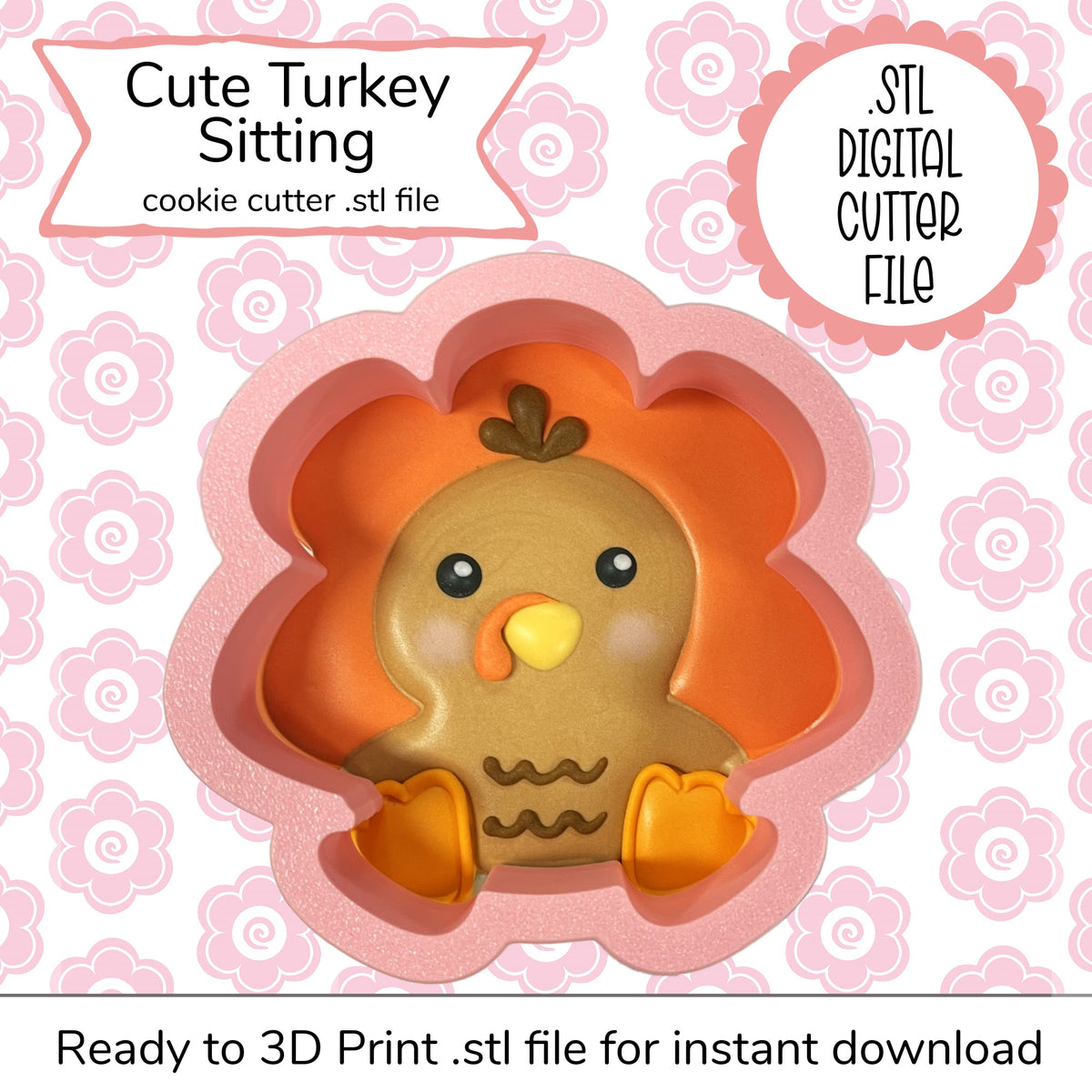 Cute Turkey Sitting Cutter STL File (digital file)