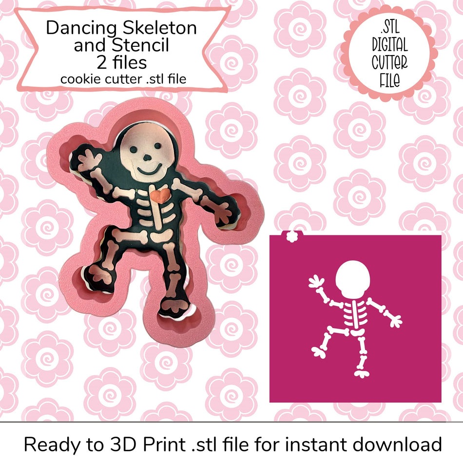 Dancing Skeleton Cutter STL File and SVG Stencil File (digital file)