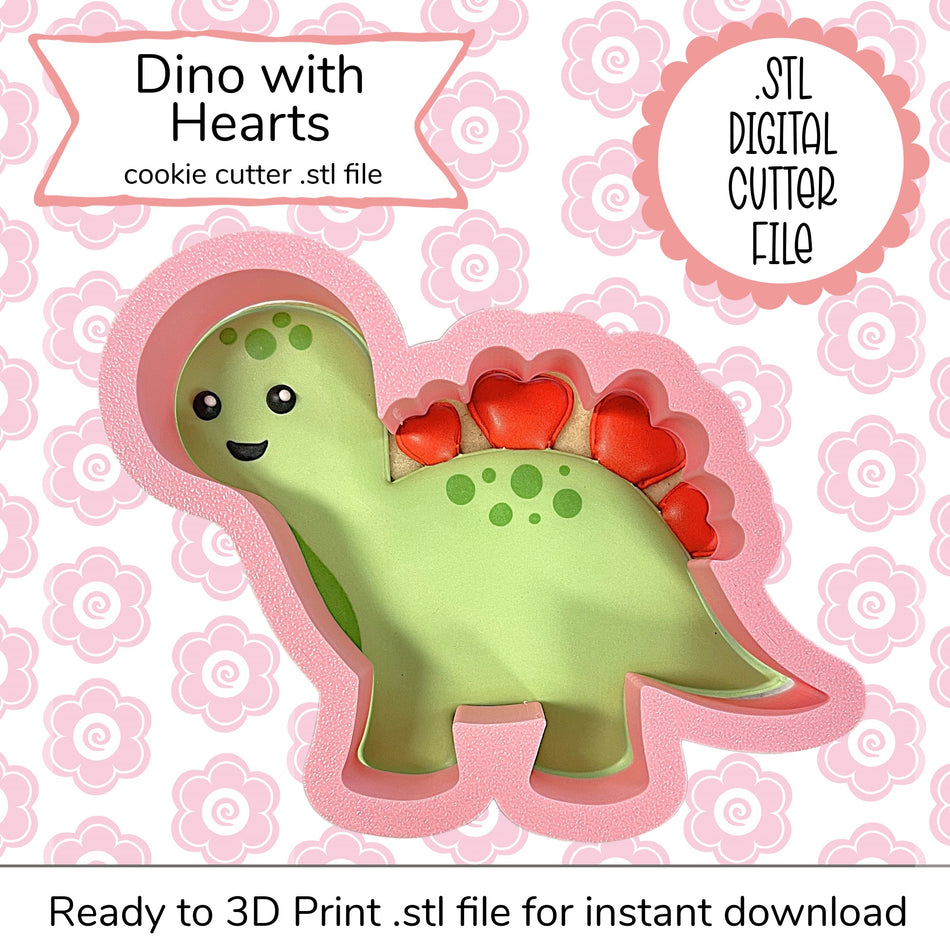 Dino with Hearts Cutter STL File (digital file)