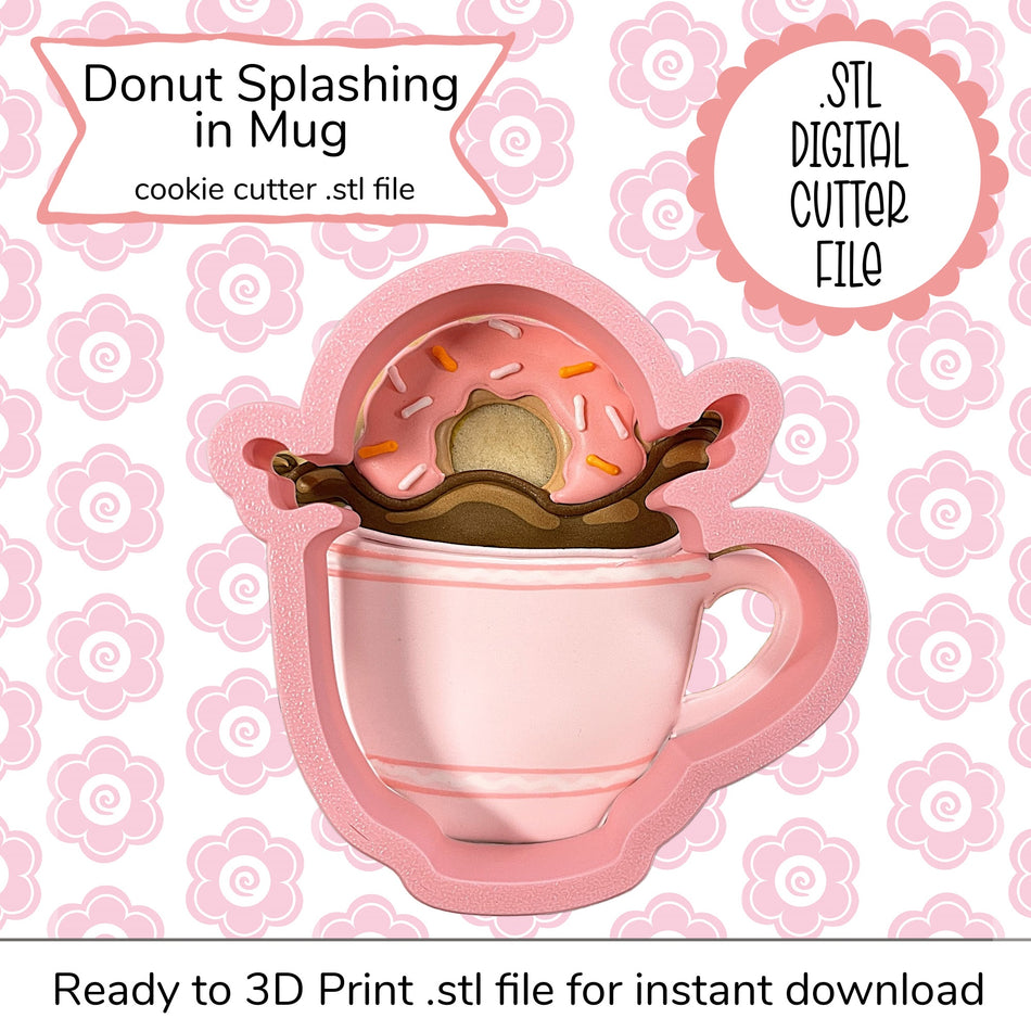 Donut Splashing in Mug Cutter STL File (digital file)
