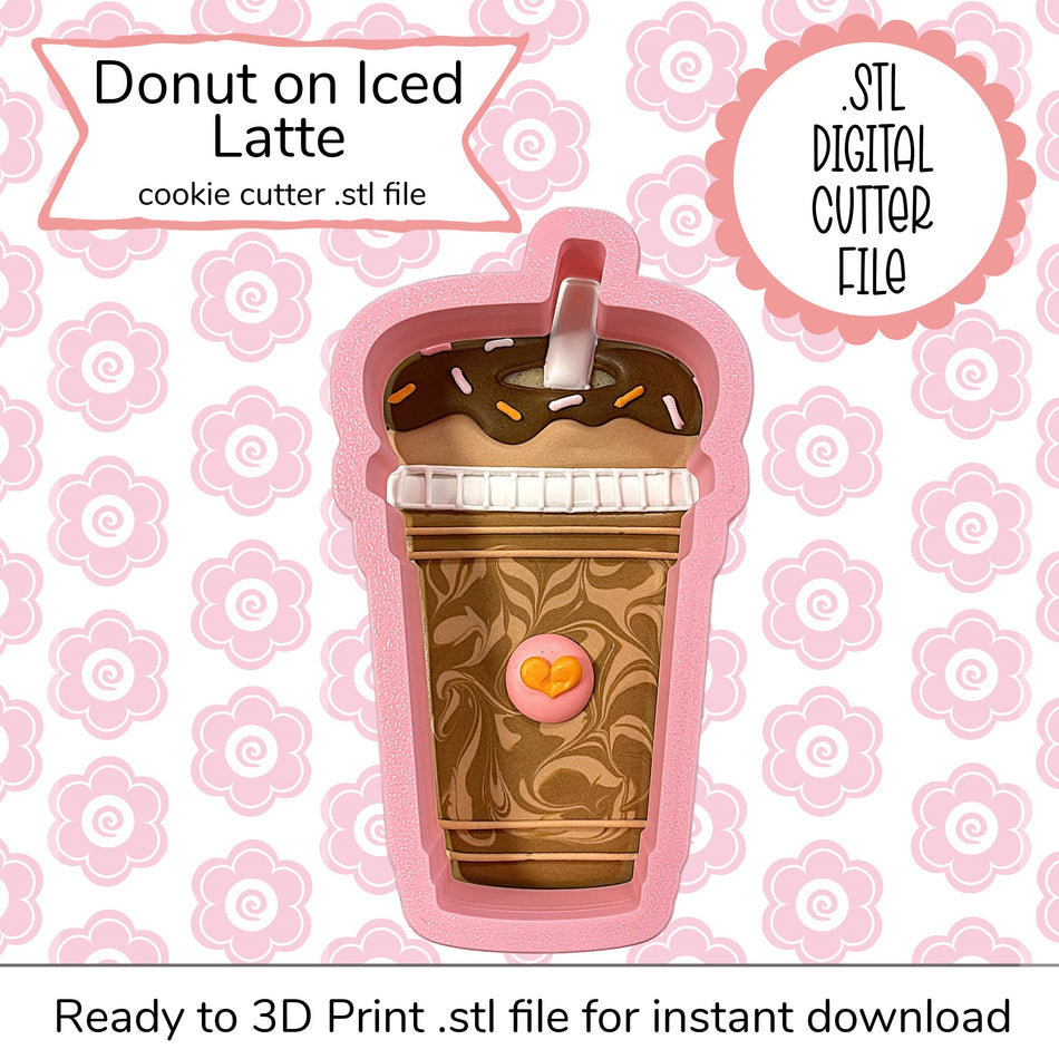 Donut on Iced Latte Cutter STL File (digital file)