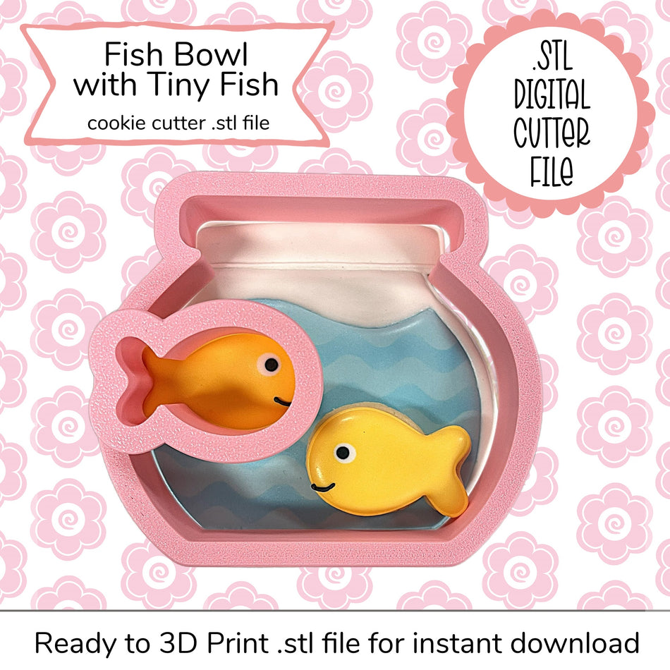 Fishbowl with Tiny Goldfish Cutter Set STL File (digital file)