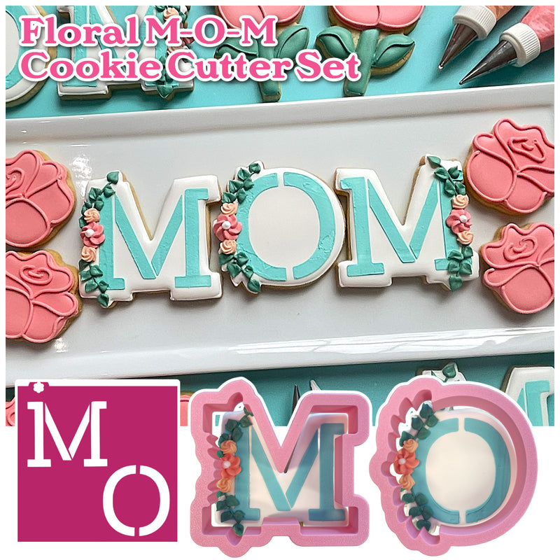 Floral M-O-M Cookie Cutter Bundle with Stencil (2 cutters)