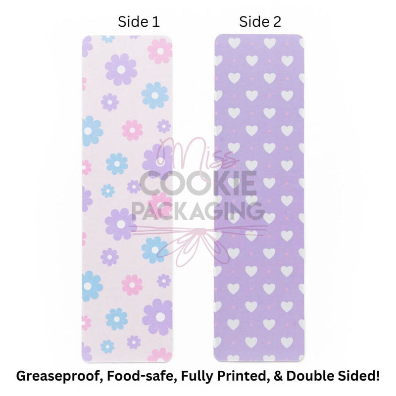 Flowers Purple White Hearts Cookie BAG Backer Card - 2.625" x 9.5" - QTY 25