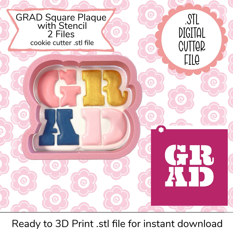 Grad Square Plaque Cutter STL File and SVG Stencil File (digital file)