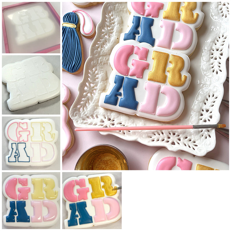 GRAD Square Plaque Cookie Cutter with Stencil