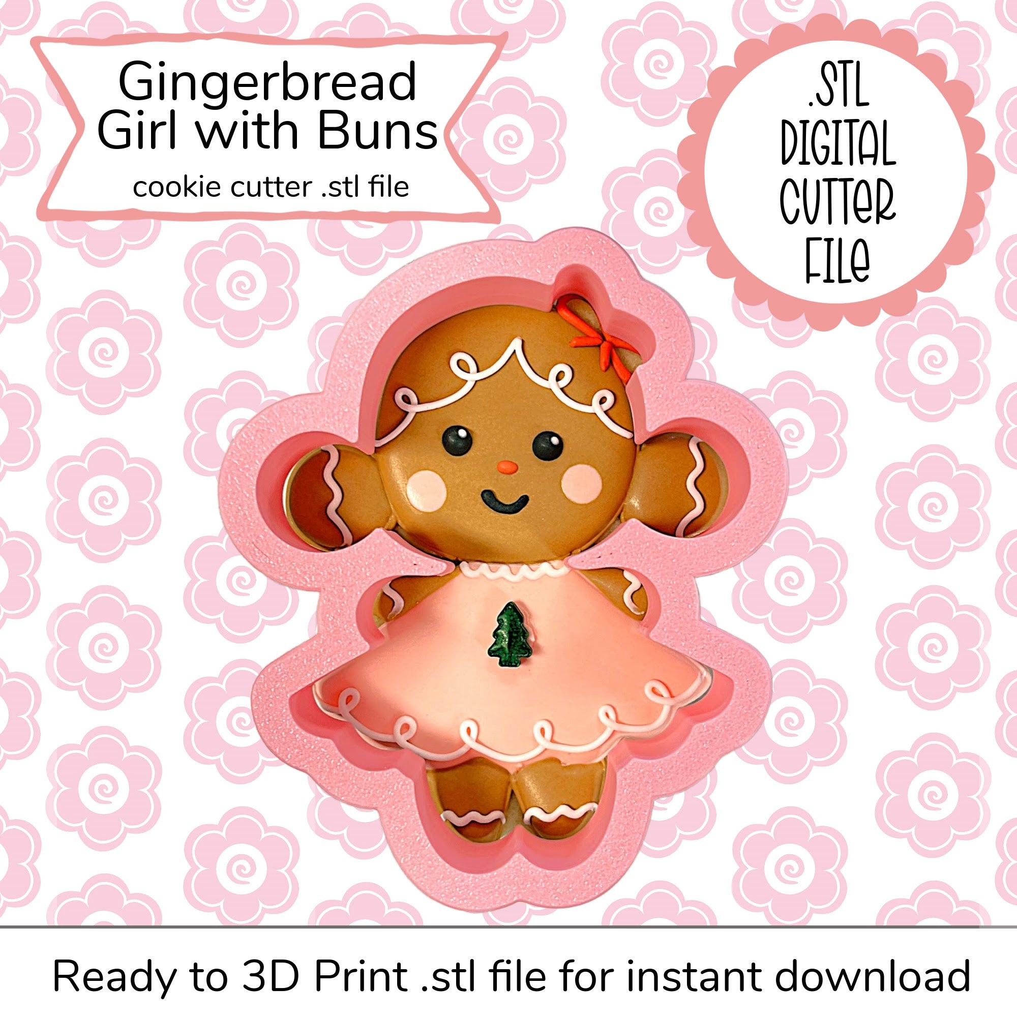 Gingerbread Girl with Buns Cutter STL File (digital file)