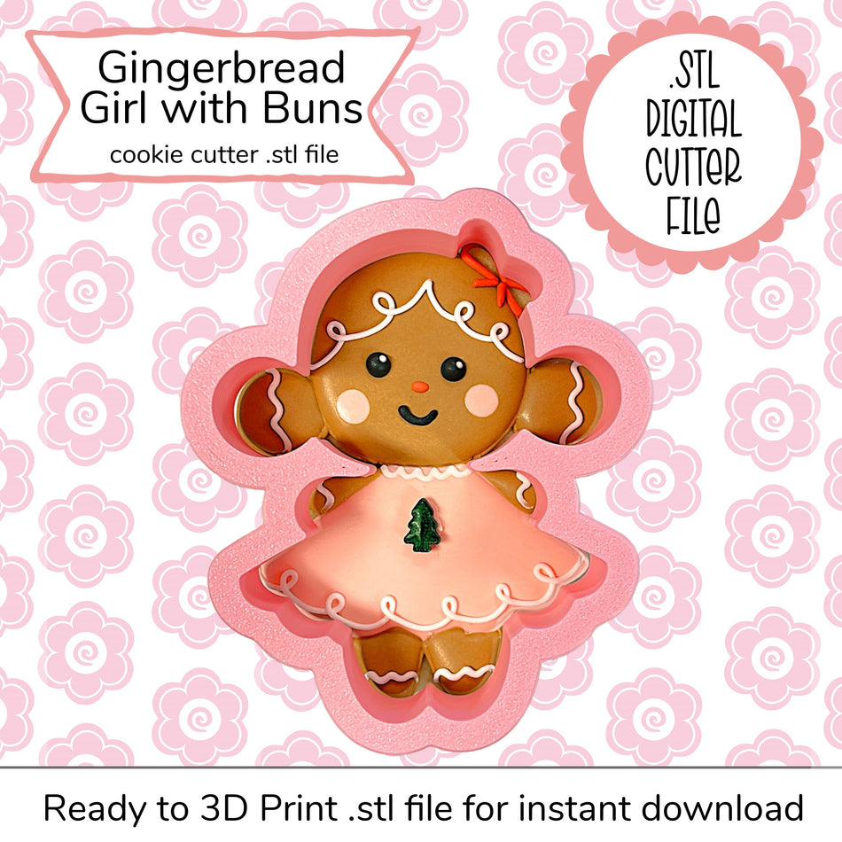Gingerbread Girl with Buns Cutter STL File (digital file)