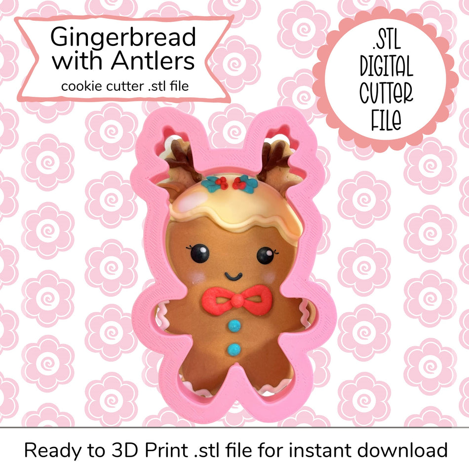 Gingerbread with Antlers Cutter STL File (digital file)
