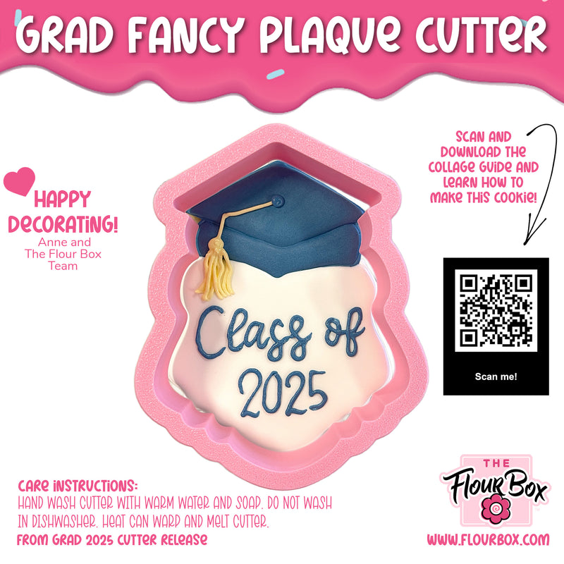 Grad Cap Fancy Plaque Cookie Cutter