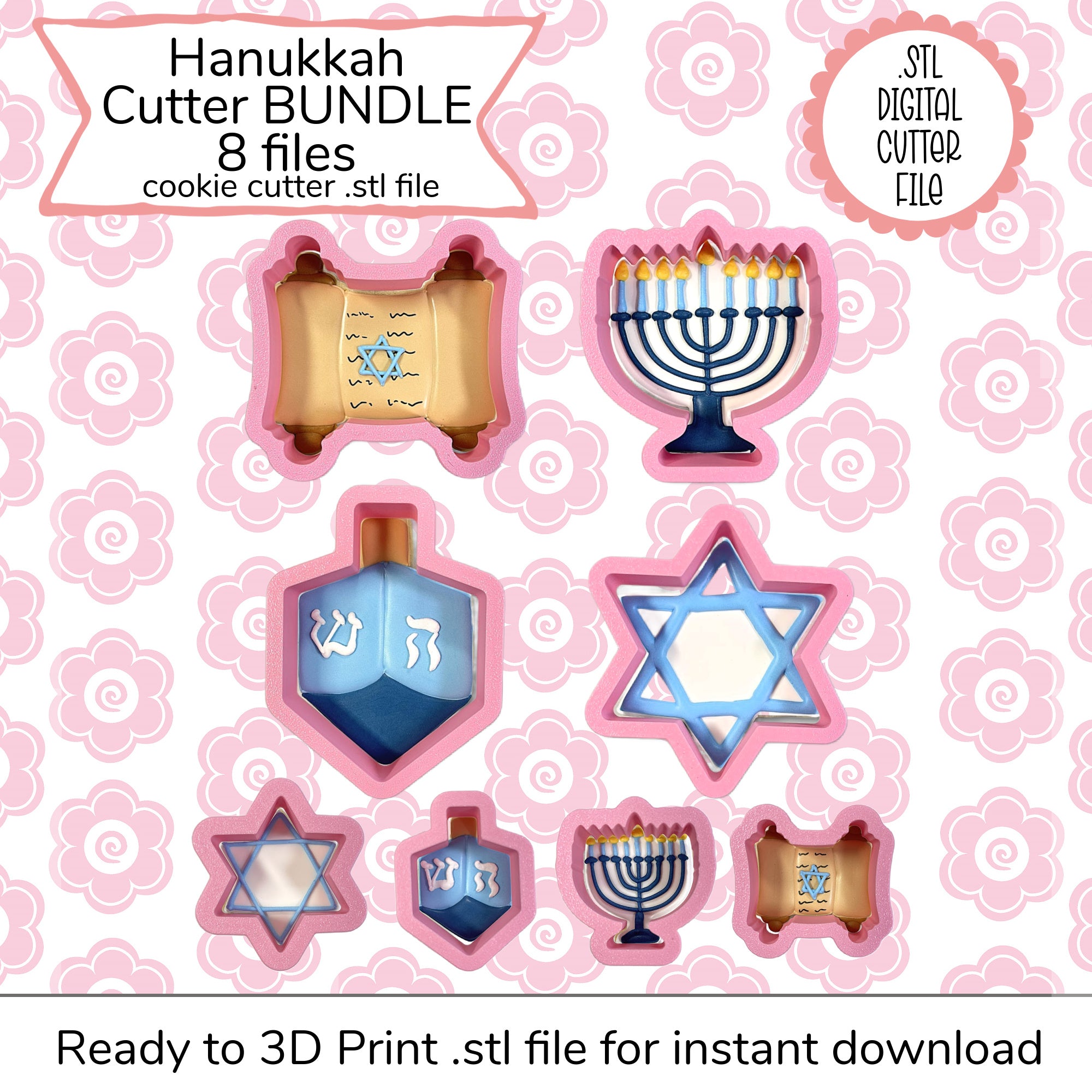 Hanukkah-themed cookie cutter bundle with STL digital files