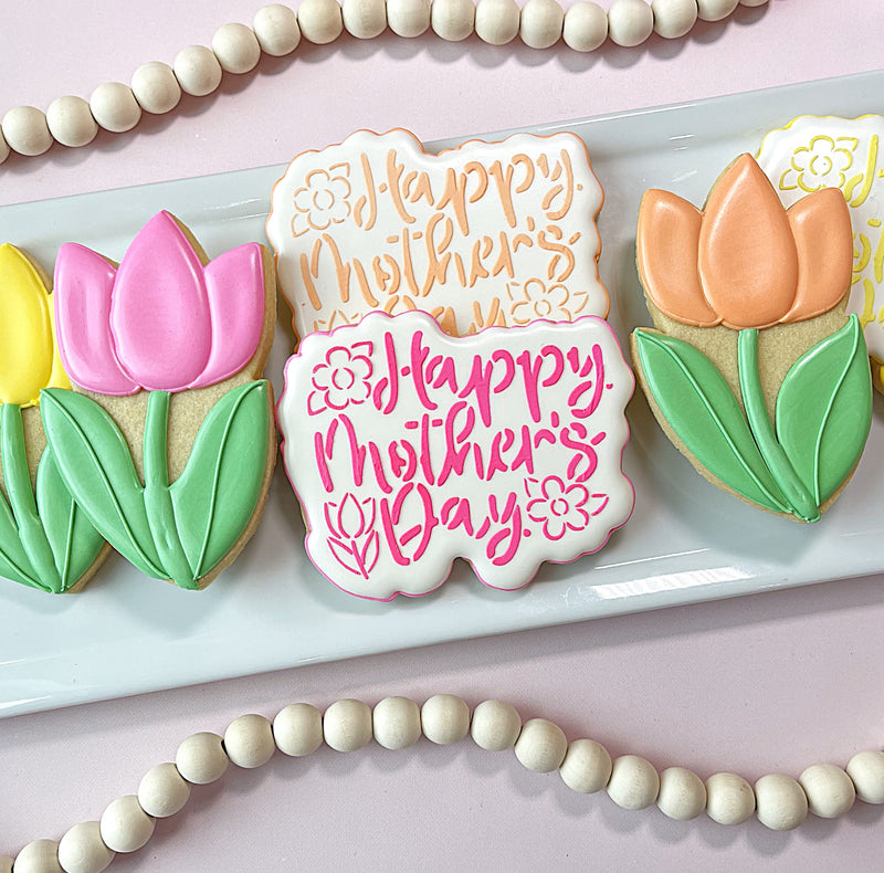 Happy Mother's Day Floral Cookie Cutter BUNDLE WITH STENCIL