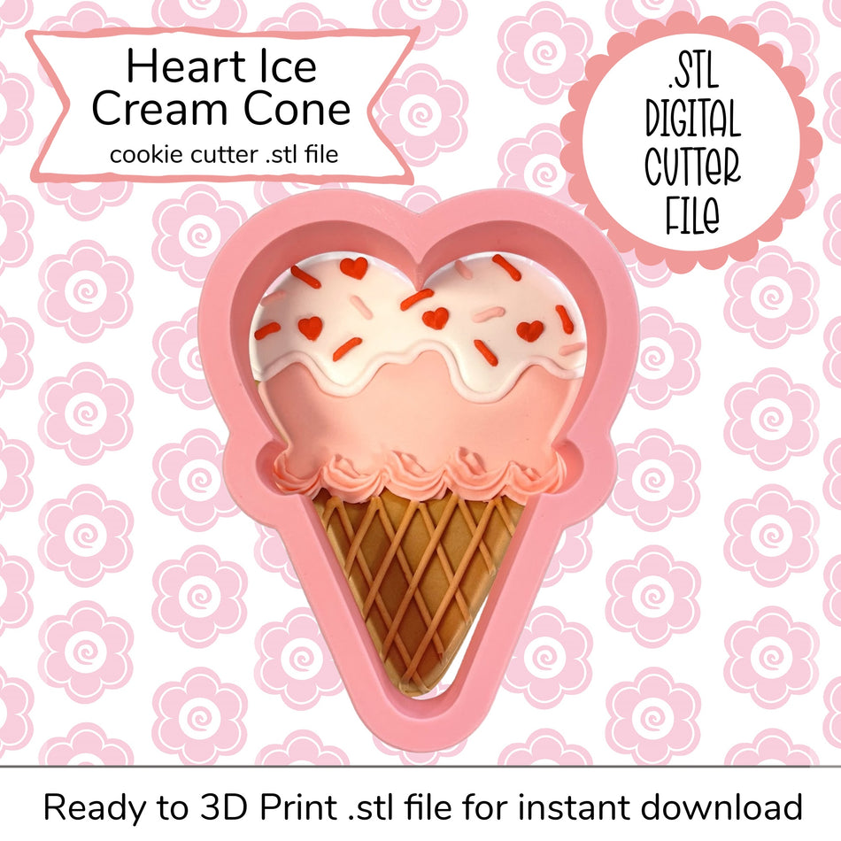 Heart Ice Cream Cone Cutter STL File (digital file)
