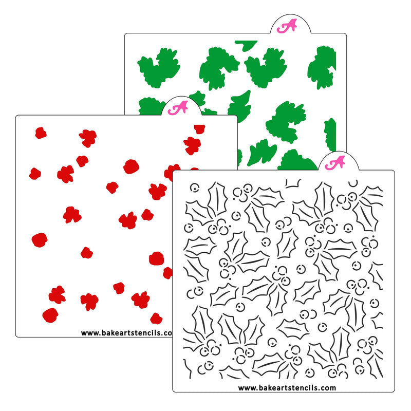 Holiday Holly 3 pc BakeArt Stencil Set