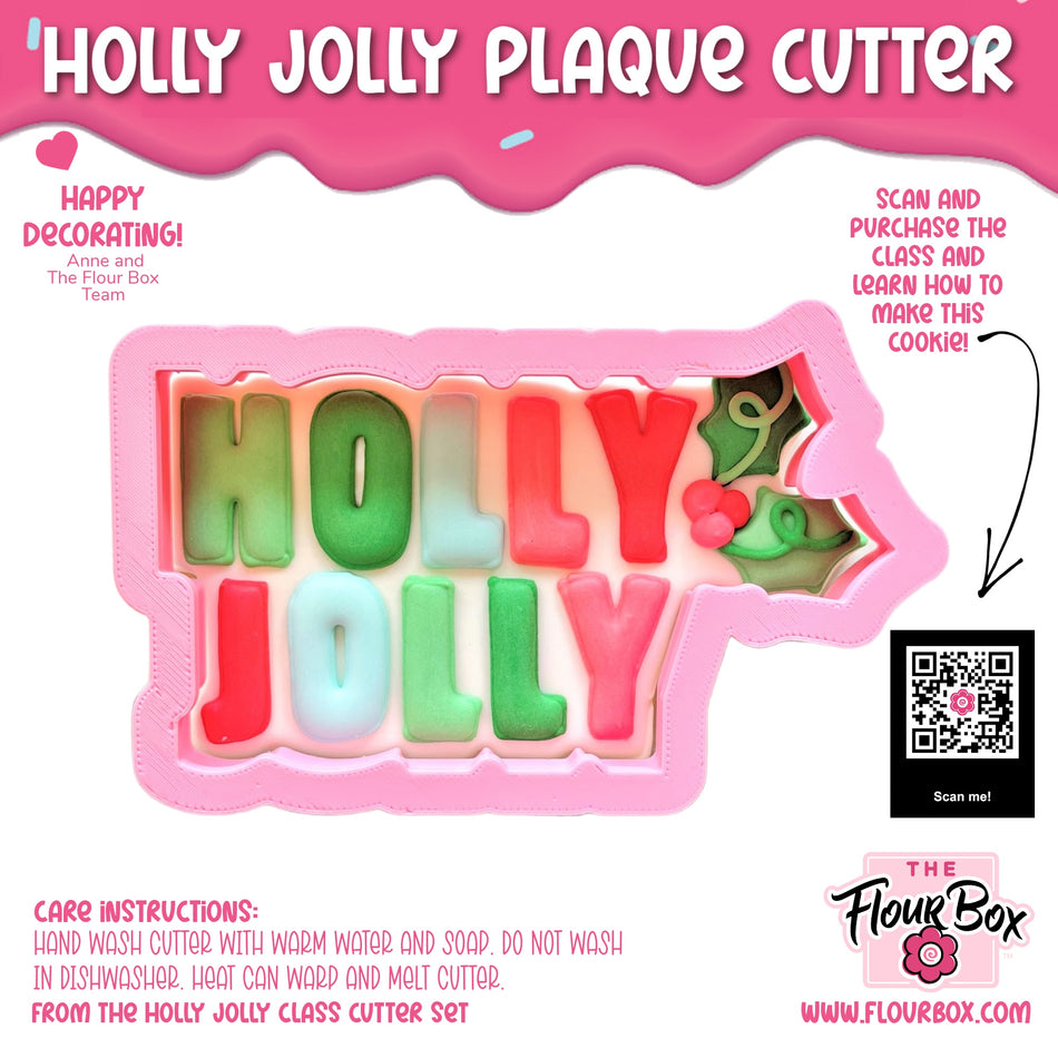 Holly Jolly Plaque Cookie Cutter with Stencil SET