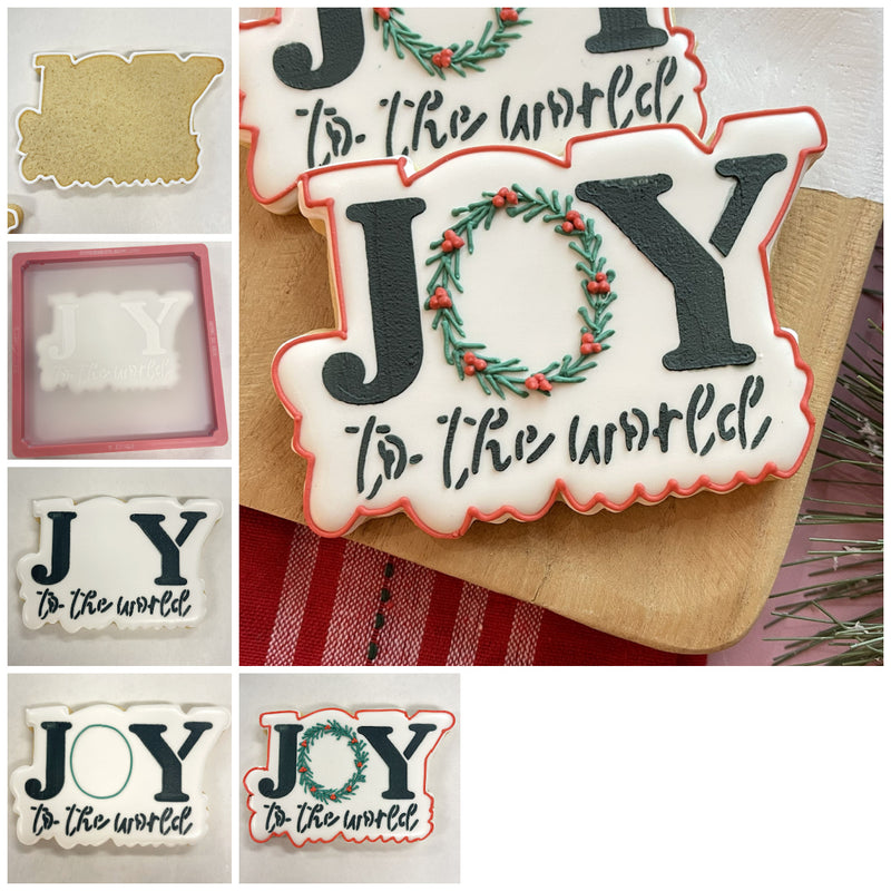 Joy with Wreath Cookie Cutter with Stencil Set