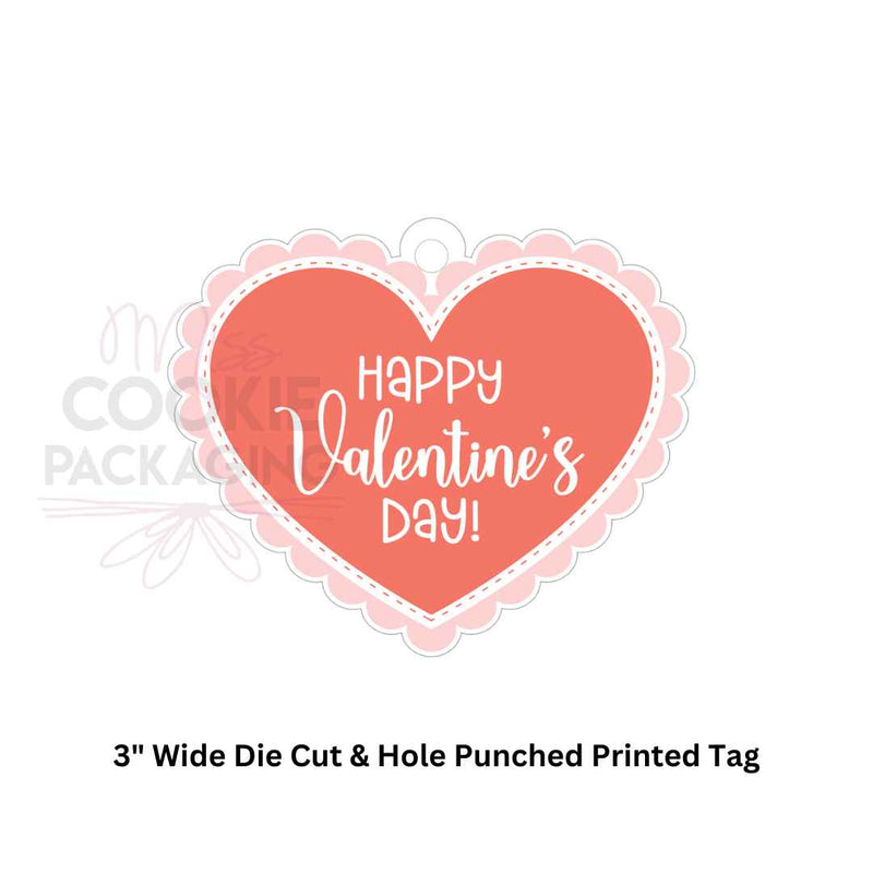 Pink Lace Happy Valentine's Day Die Cut Cookie Tag 3" x 2.50" - QTY 25