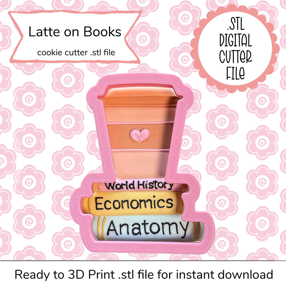 Latte on Books Cutter STL File (digital file)