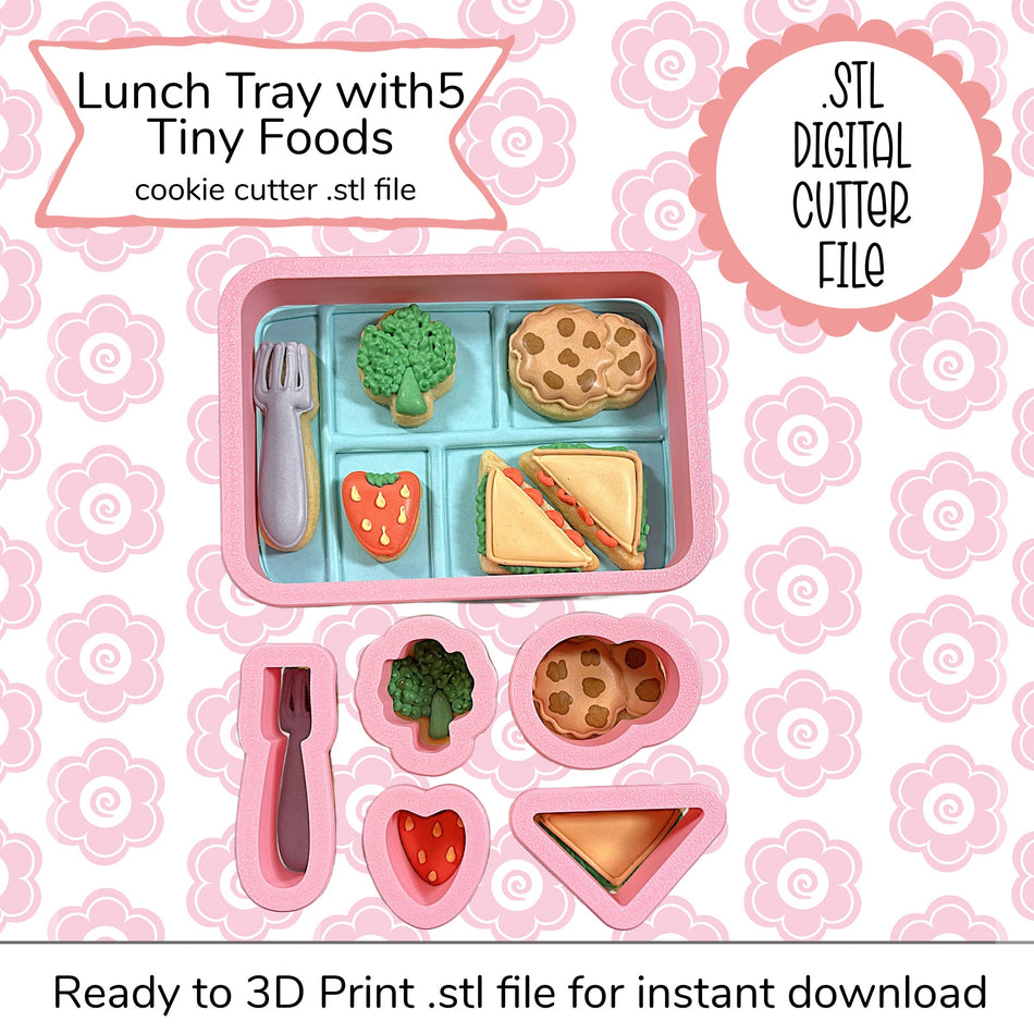 Lunch Tray with 5 Tiny Food Cutter Bundle STL Files (digital file)