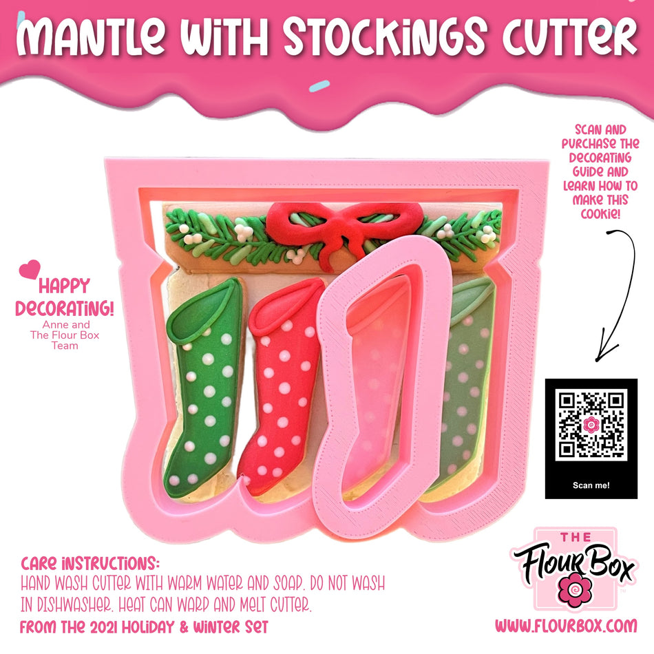 Mantle with Stockings with Mini Stocking Cookie Cutter Set