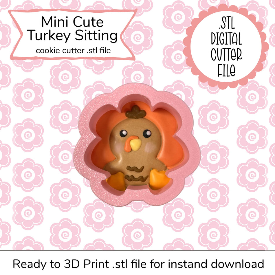 Mini Cute Turkey Sitting Cutter File (digital file)