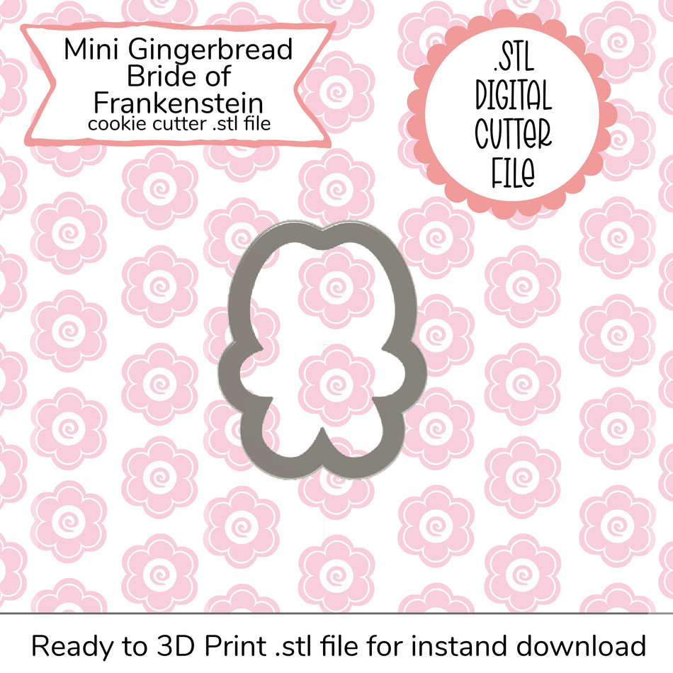Mini Gingerbread Bride of Frankenstein Cutter STL File (digital)