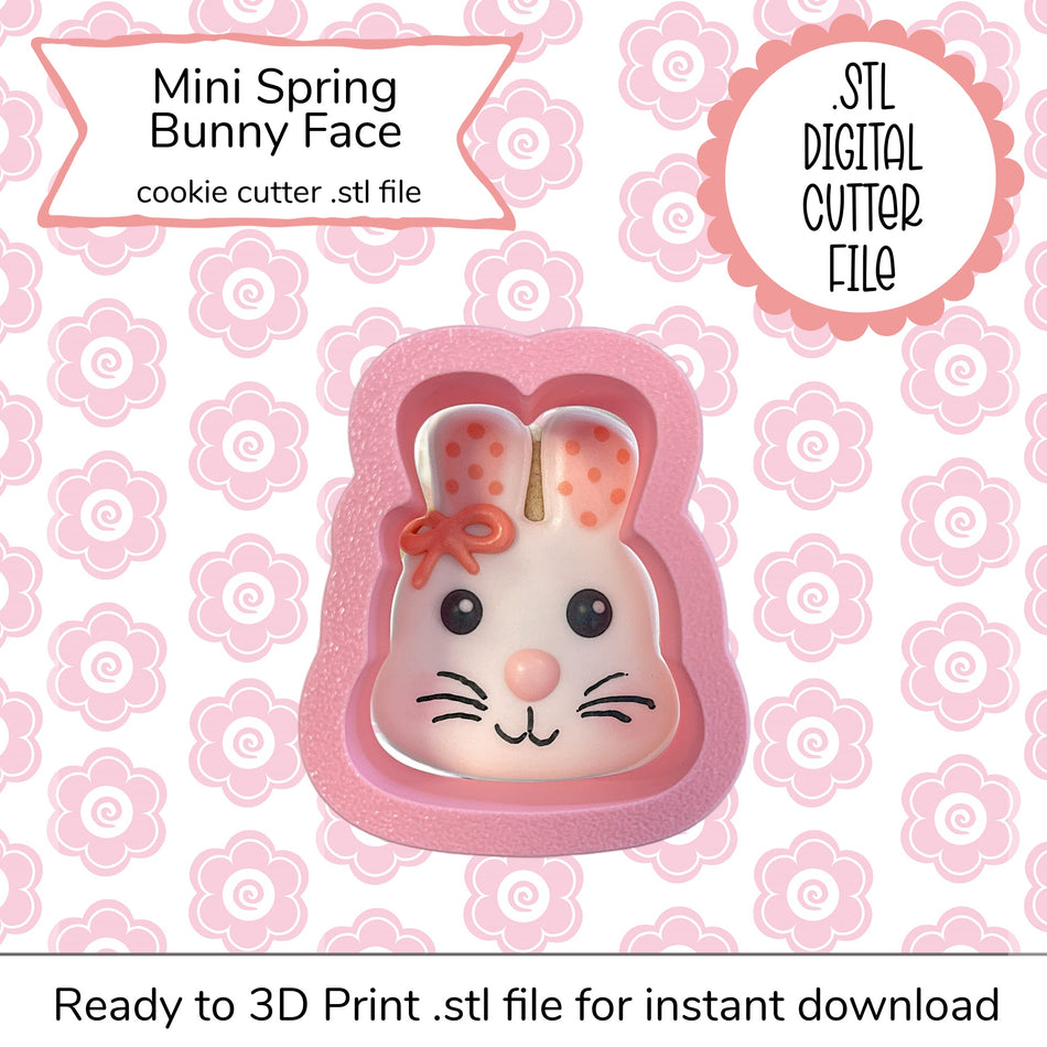 Mini Spring Bunny with Bow Face Cutter STL File (digital file)