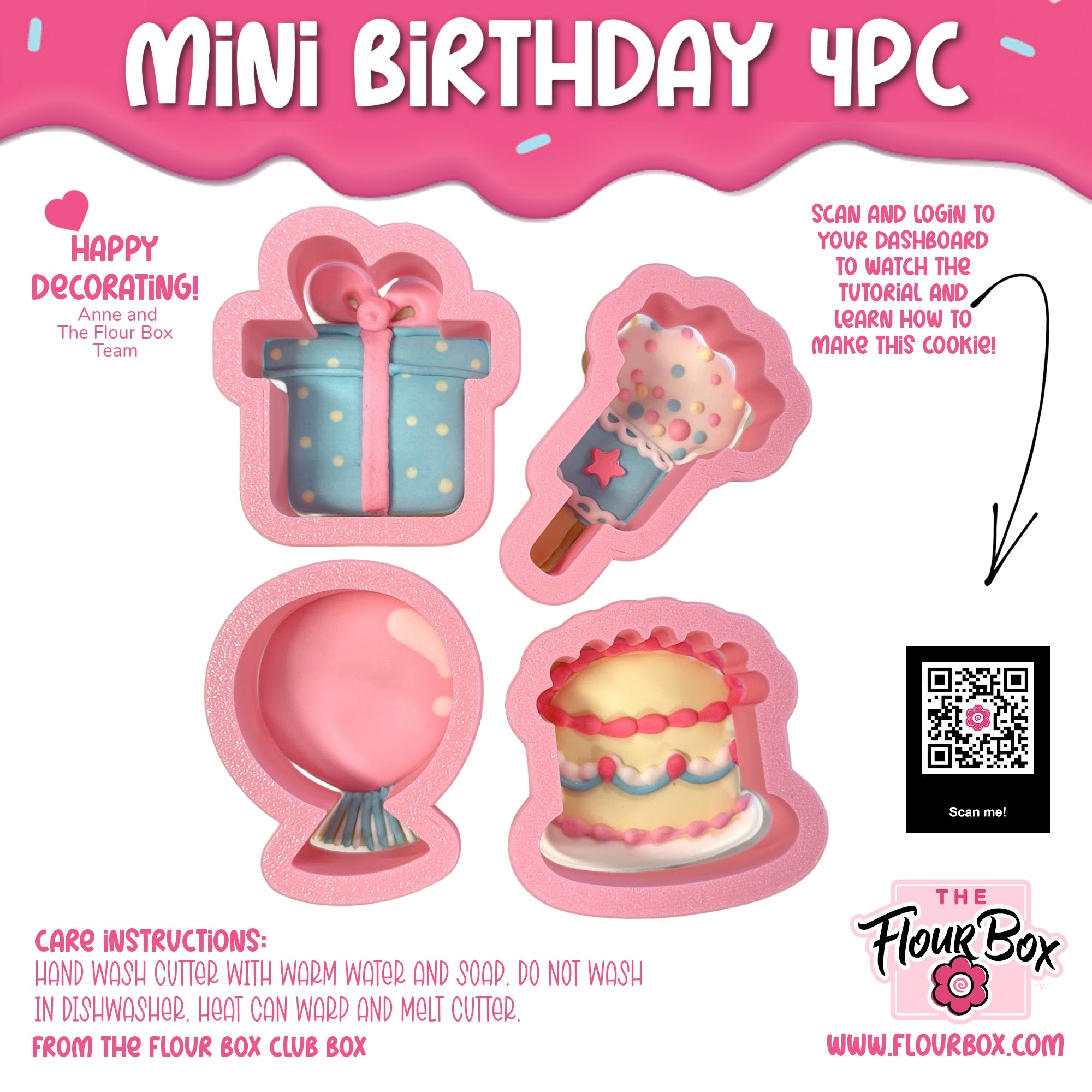 Mini Birthday 4pc Flour Box Club Cookie Cutter Set