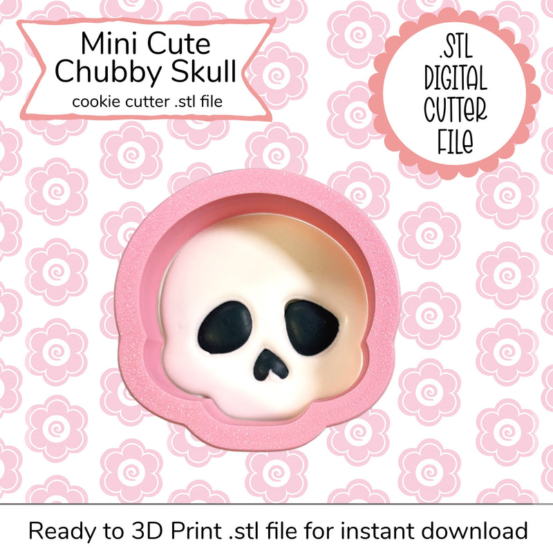 Mini Cute Chubby Skull Cutter STL File (digital file)