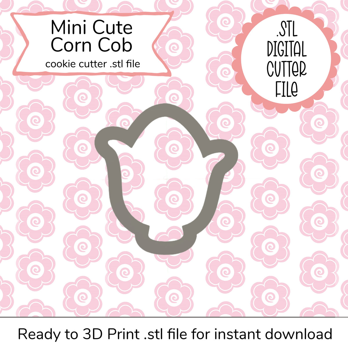 Gray mini cute corn cob cookie cutter in digital stl file format for 3d printing and crafting projects