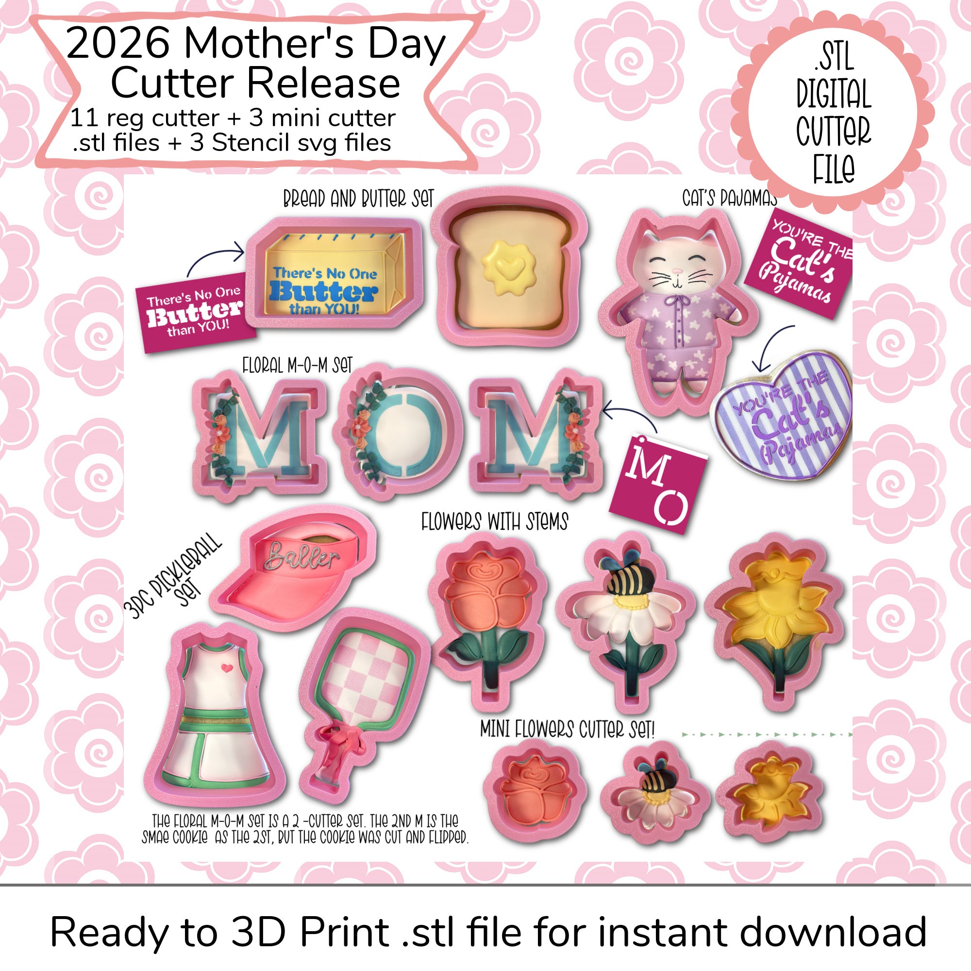 Mother's Day 2026 Cutter Set STL File and SVG Stencil File (digital fi ...