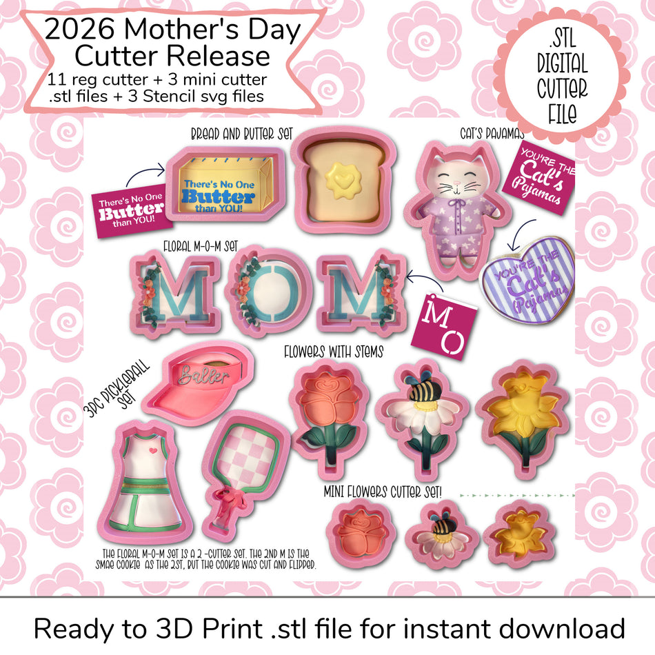 Mother's Day 2026 Cutter Set STL File and SVG Stencil File (digital file)