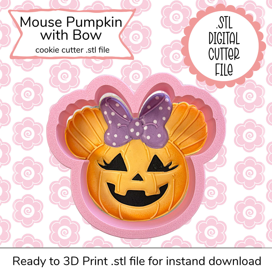 Mouse Pumpkin with Bow Cutter STL File (digital file)