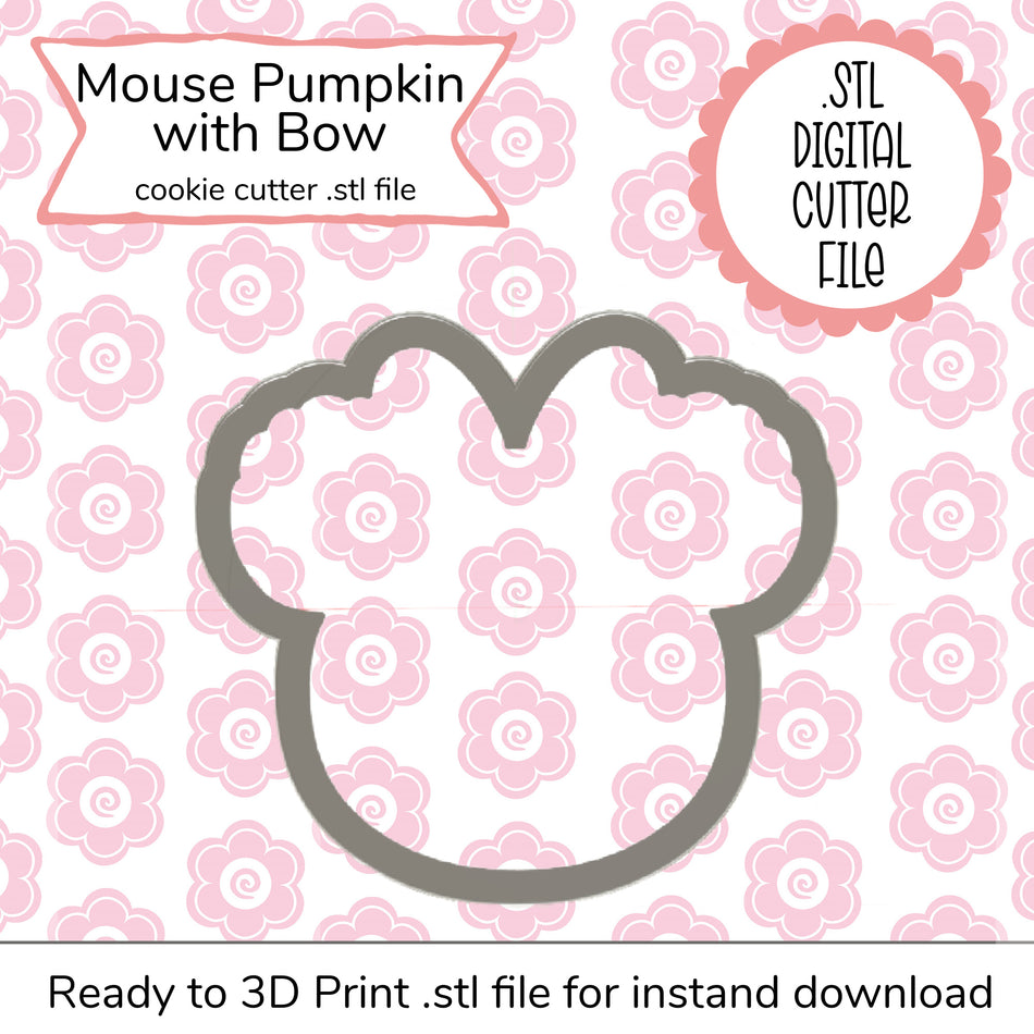 Mouse Pumpkin with Bow Cutter STL File (digital file)
