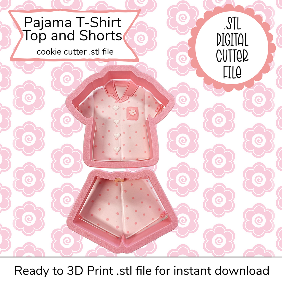 Pajama T-Shirt Top and Shorts Cookie Cutter Set STL File (digital file)