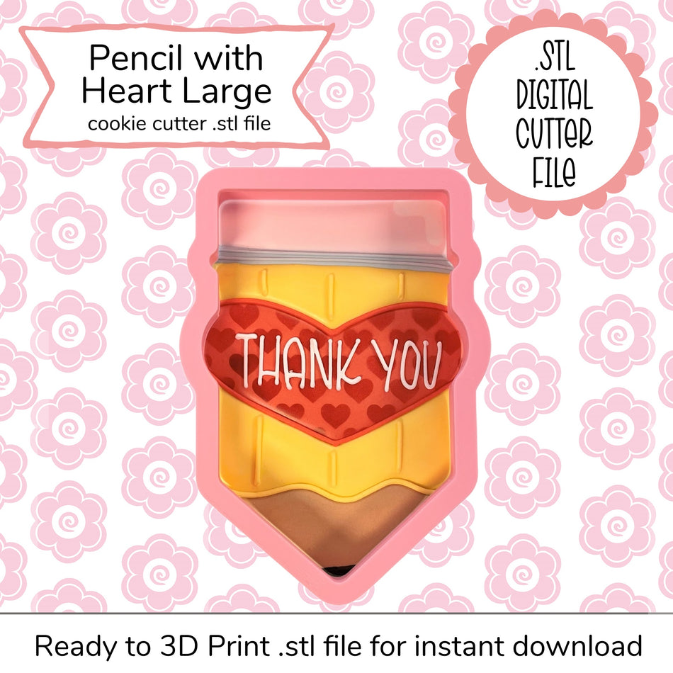 Pencil with Heart Large Cutter STL File (digital file)